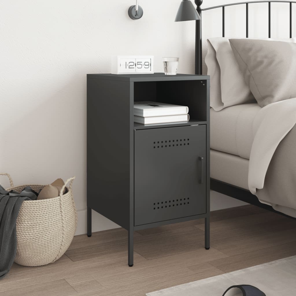 Black Steel Bedside Cabinet 36x39x68 cm - Sleek and Modern Design