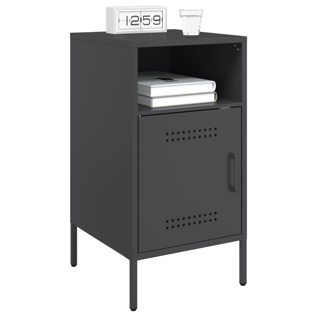 Black Steel Bedside Cabinet 36x39x68 cm - Sleek and Modern Design