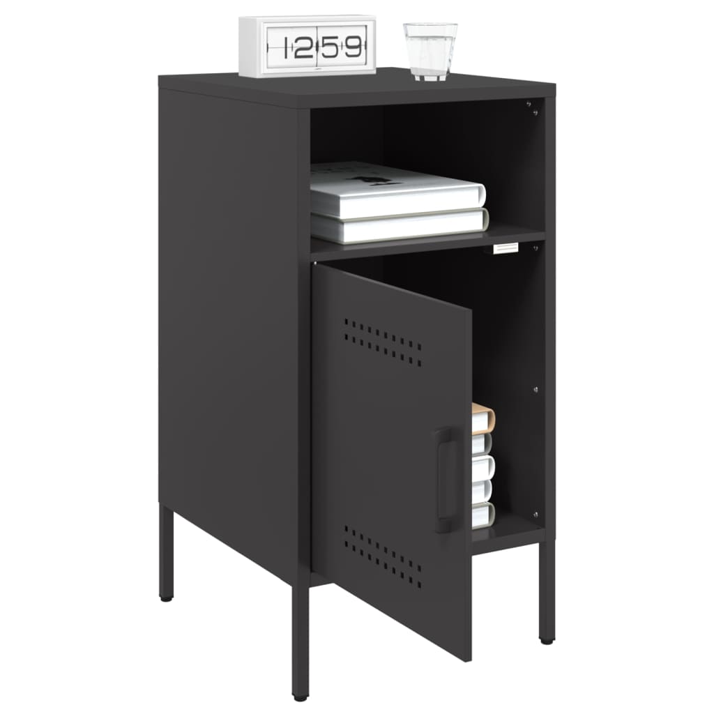 Black Steel Bedside Cabinet 36x39x68 cm - Sleek and Modern Design