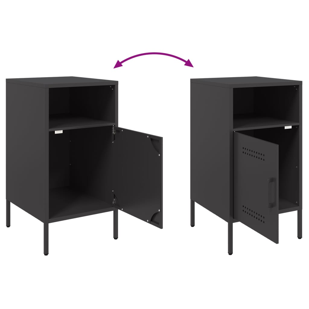 Black Steel Bedside Cabinet 36x39x68 cm - Sleek and Modern Design