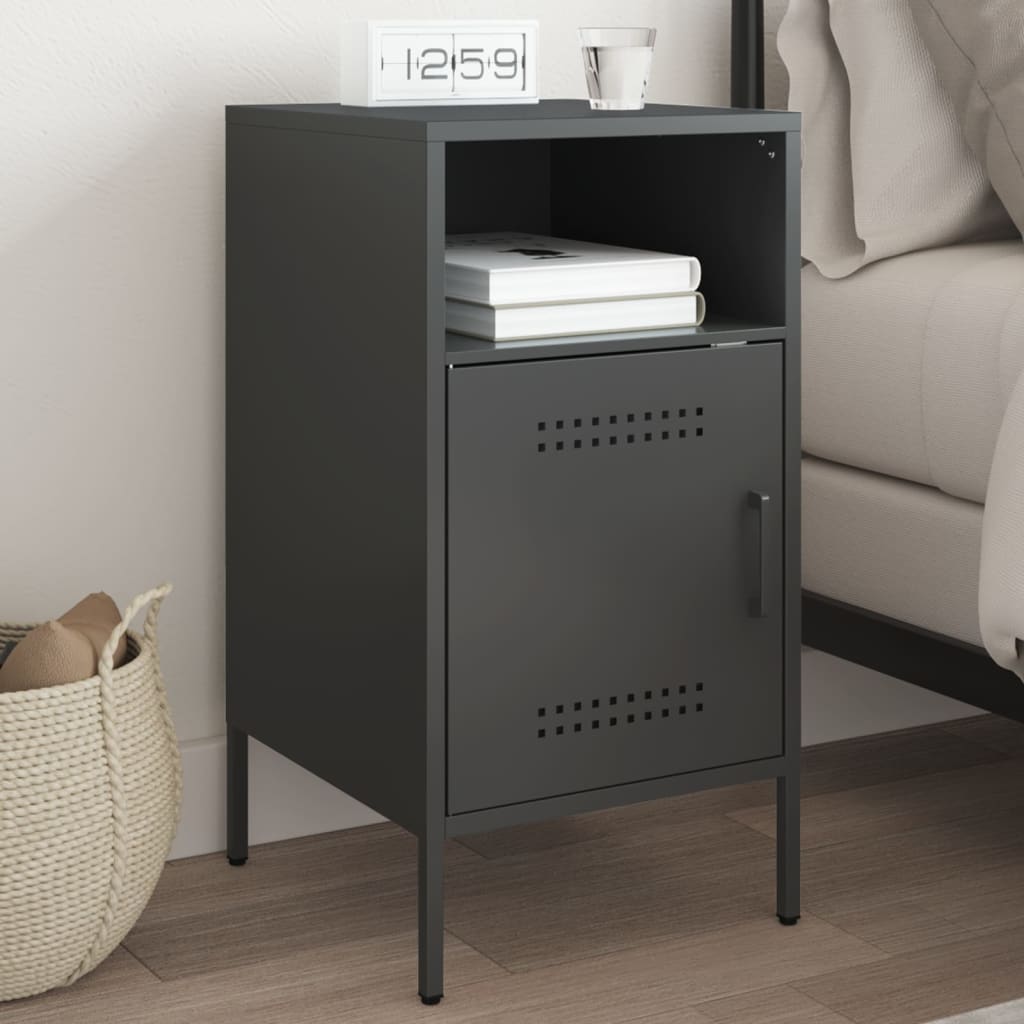 Black Steel Bedside Cabinet 36x39x68 cm - Sleek and Modern Design