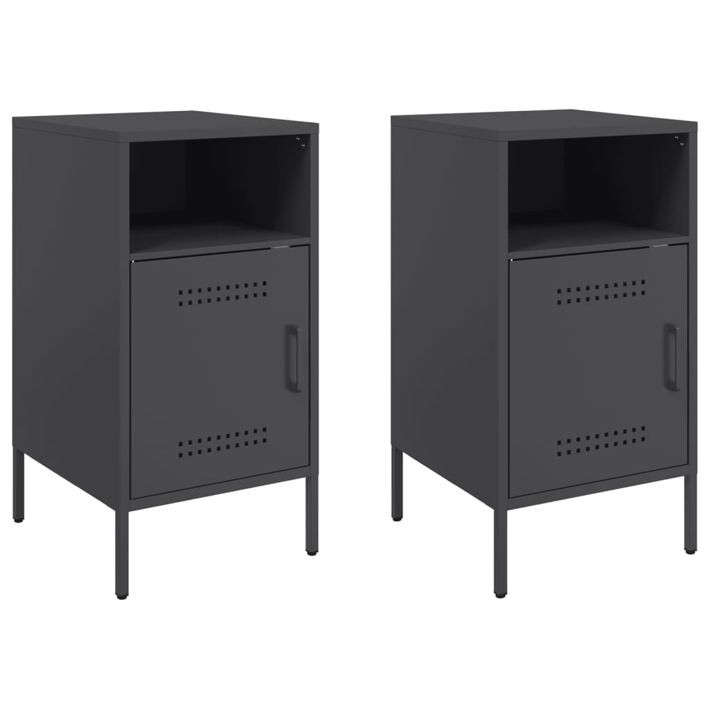 Sleek Black Steel Bedside Cabinets Set of 2 (36x39x68 cm)
