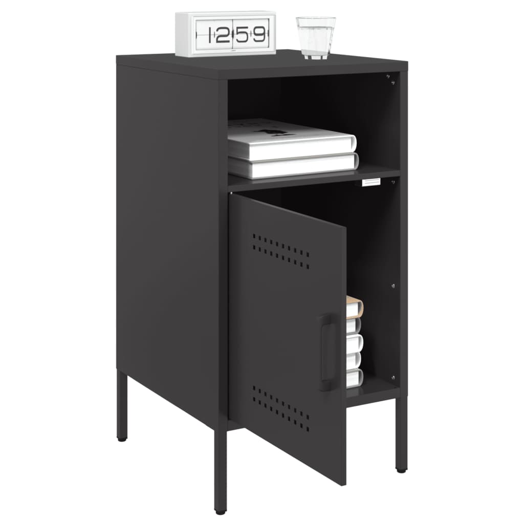 Sleek Black Steel Bedside Cabinets Set of 2 (36x39x68 cm)