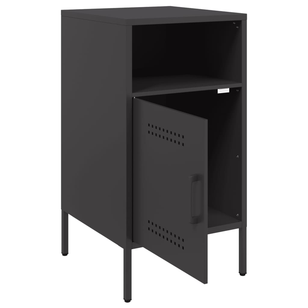 Sleek Black Steel Bedside Cabinets Set of 2 (36x39x68 cm)