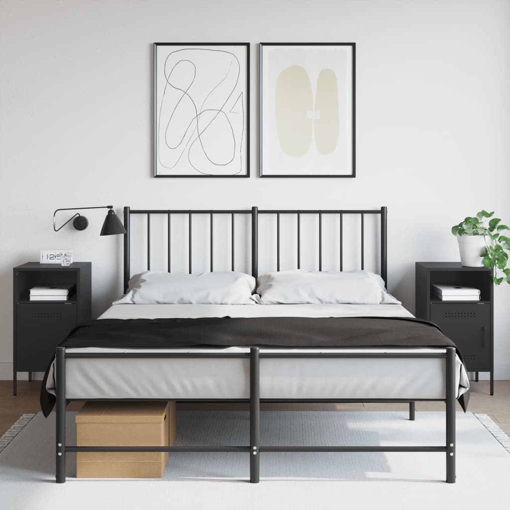 Sleek Black Steel Bedside Cabinets Set of 2 (36x39x68 cm)