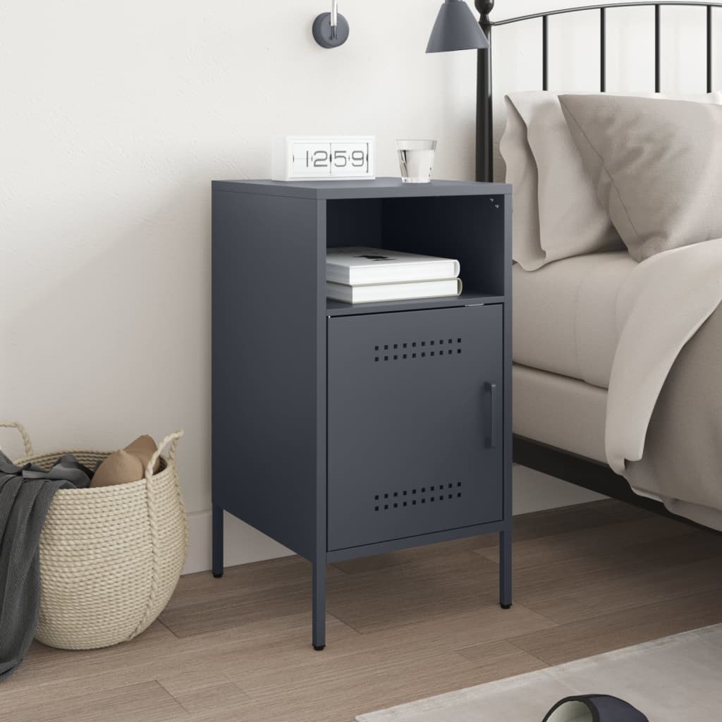 Anthracite Steel Bedside Cabinet, 36x39x68 cm - Modern Sleek Design