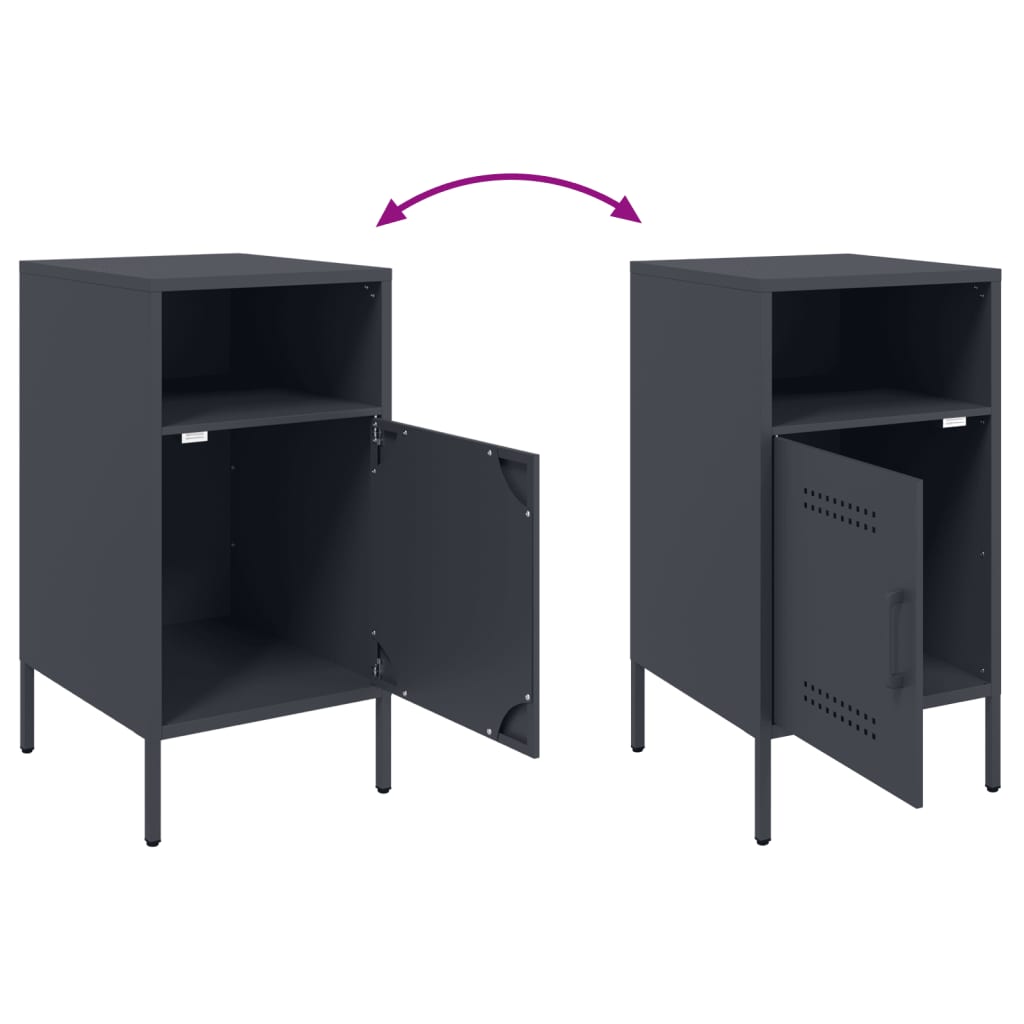 Anthracite Steel Bedside Cabinet, 36x39x68 cm - Modern Sleek Design
