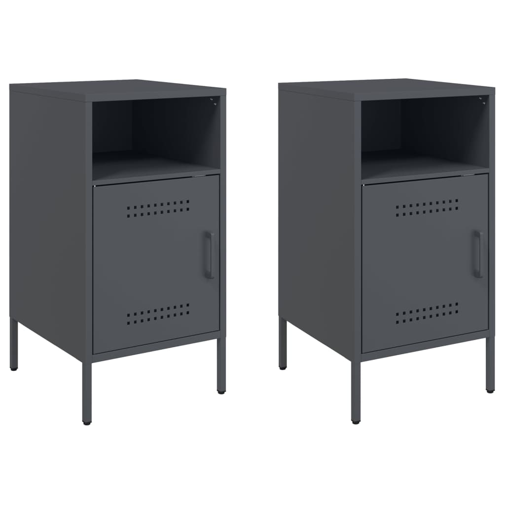 Anthracite Steel Bedside Cabinets 2pcs - 36x39x68 cm Durable Design