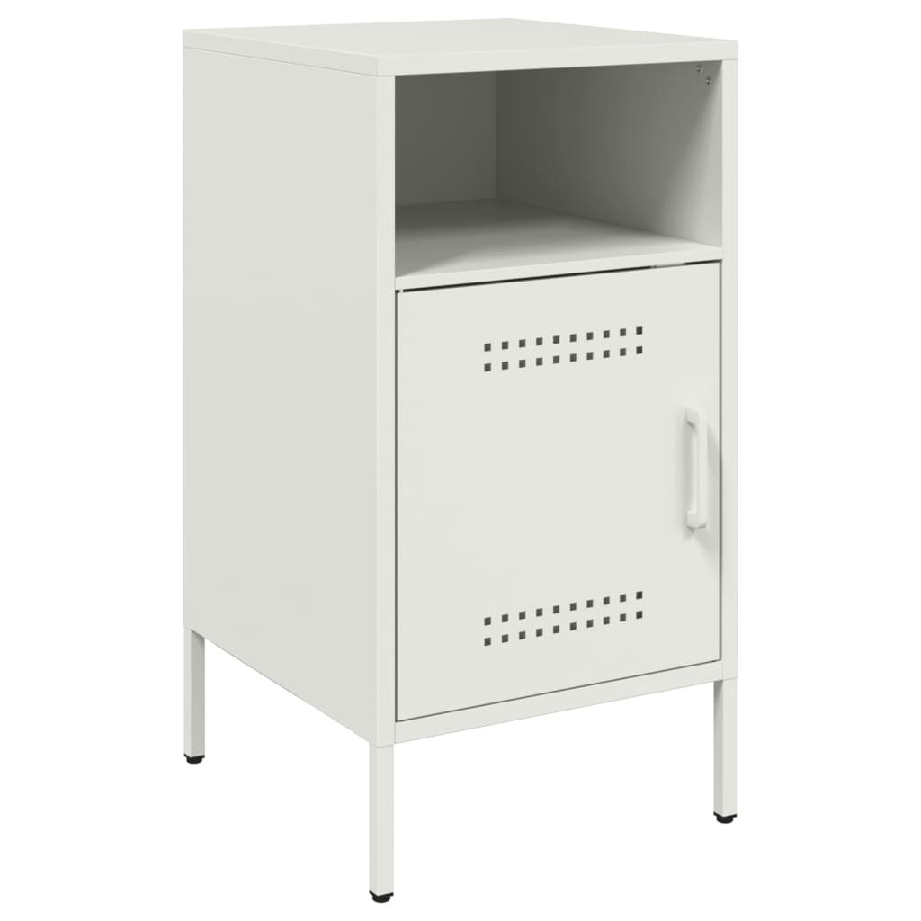 White Steel Bedside Cabinet - 36x39x68 cm Modern Nightstand