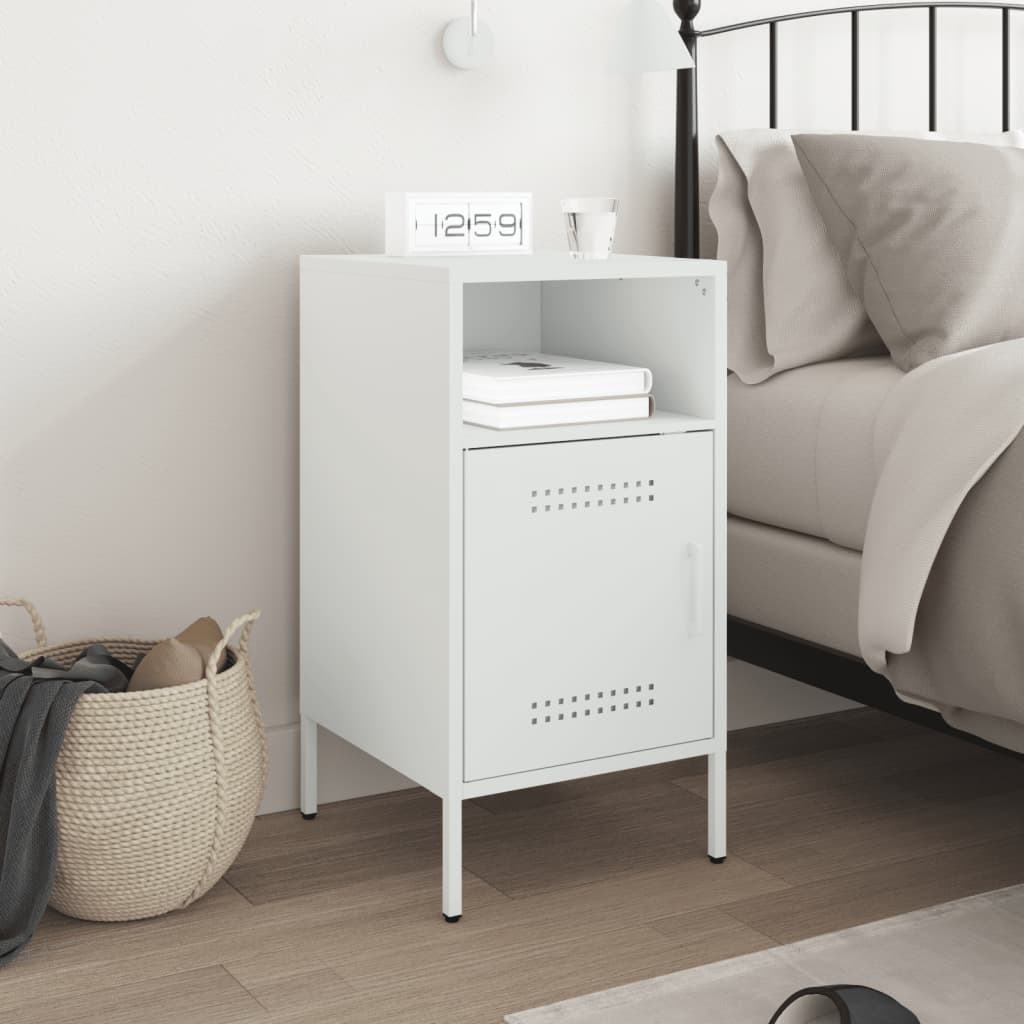 White Steel Bedside Cabinet - 36x39x68 cm Modern Nightstand