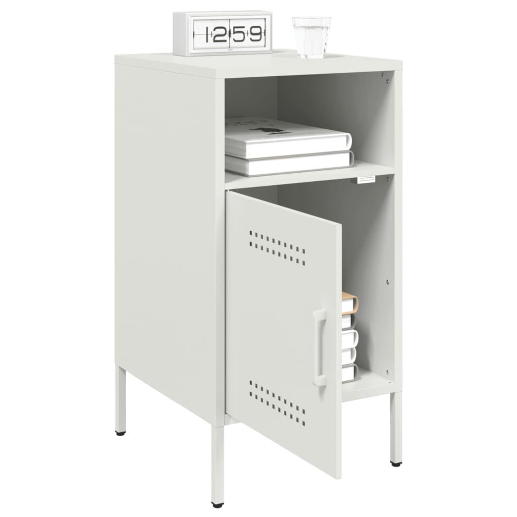 White Steel Bedside Cabinet - 36x39x68 cm Modern Nightstand