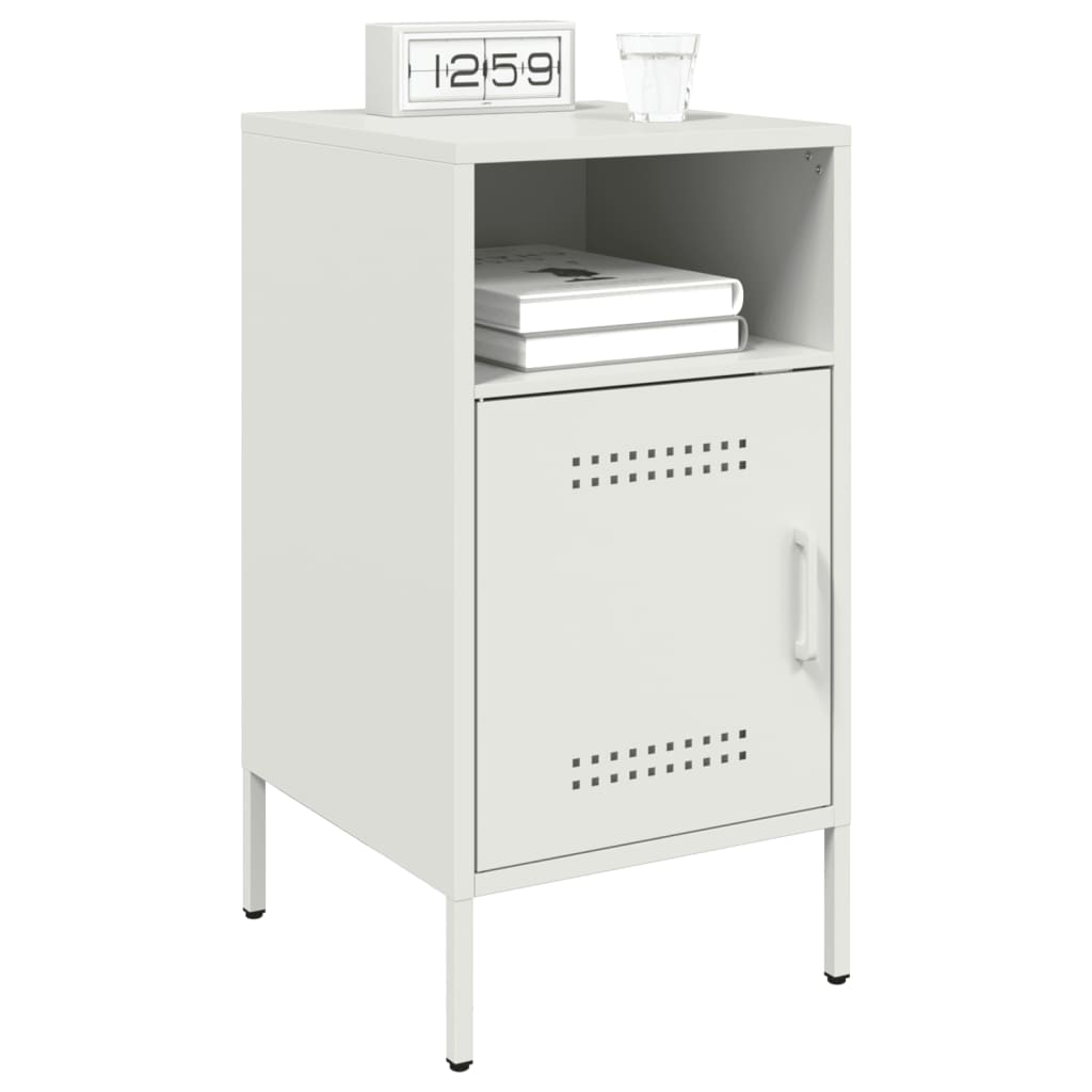 White Steel Bedside Cabinet - 36x39x68 cm Modern Nightstand