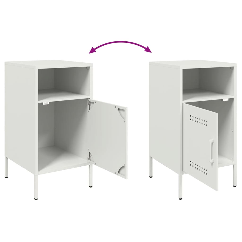 White Steel Bedside Cabinet - 36x39x68 cm Modern Nightstand