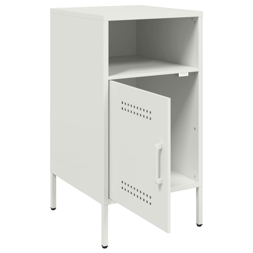 White Steel Bedside Cabinet - 36x39x68 cm Modern Nightstand