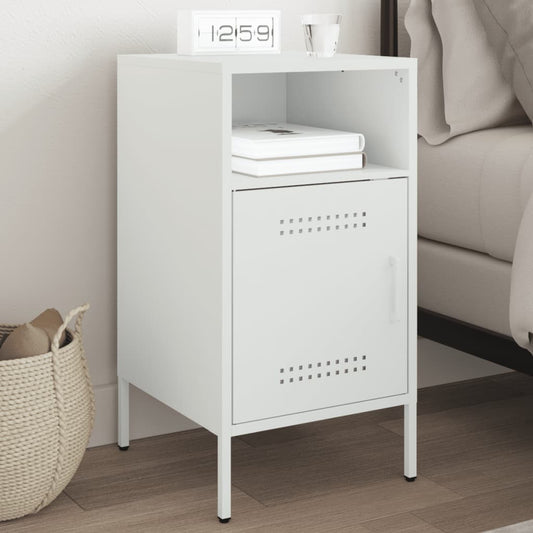 White Steel Bedside Cabinet - 36x39x68 cm Modern Nightstand
