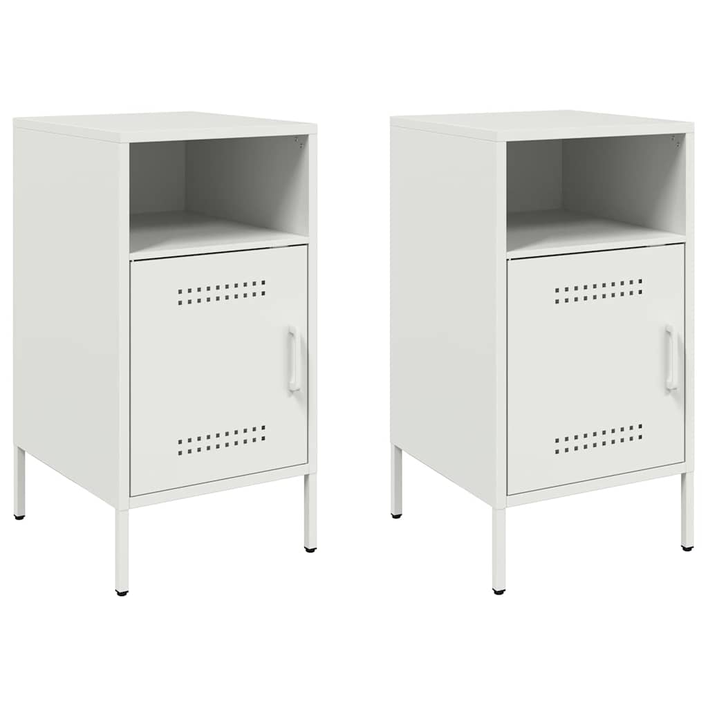 Sleek White Steel Bedside Cabinets Set, 36x39x68 cm, 2-Piece
