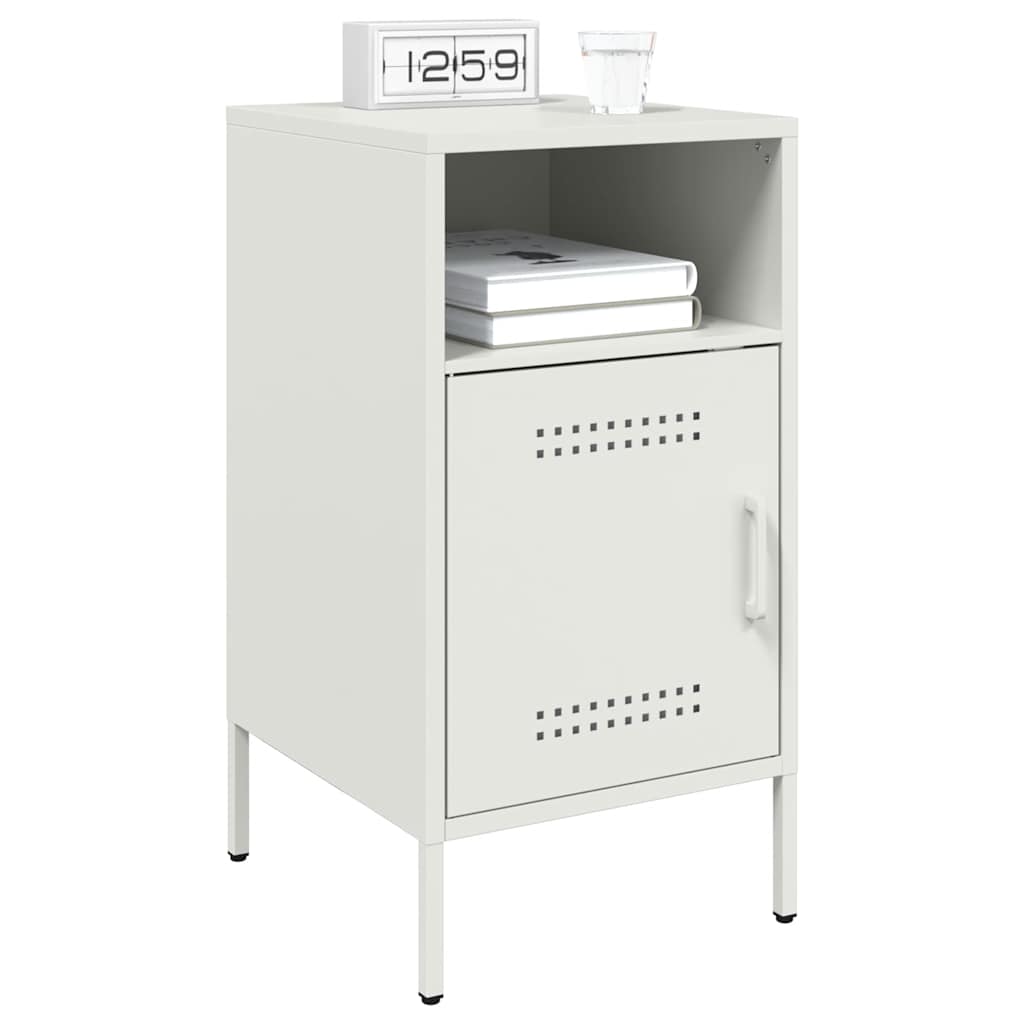 Sleek White Steel Bedside Cabinets Set, 36x39x68 cm, 2-Piece