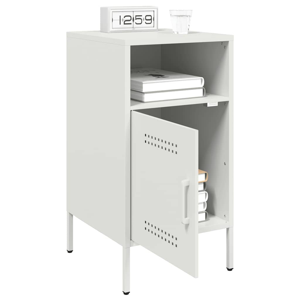 Sleek White Steel Bedside Cabinets Set, 36x39x68 cm, 2-Piece