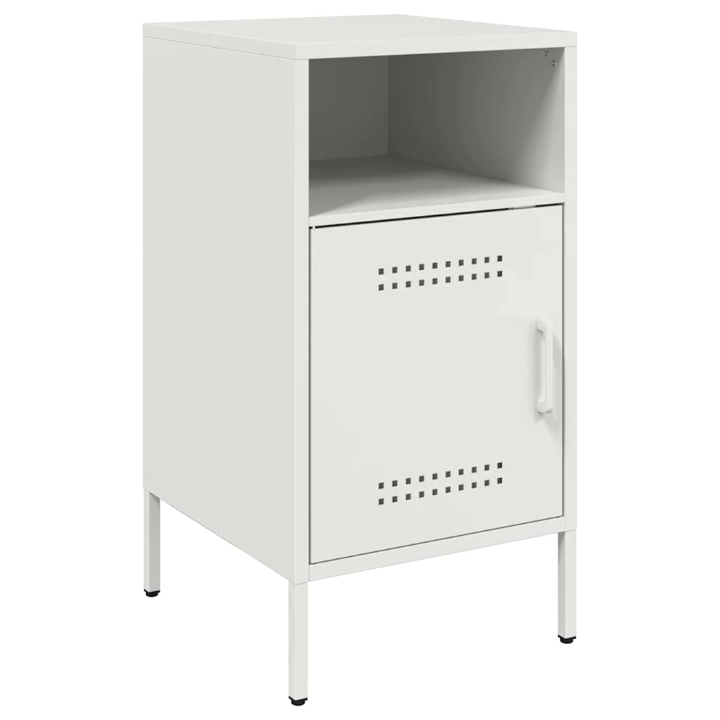 Sleek White Steel Bedside Cabinets Set, 36x39x68 cm, 2-Piece