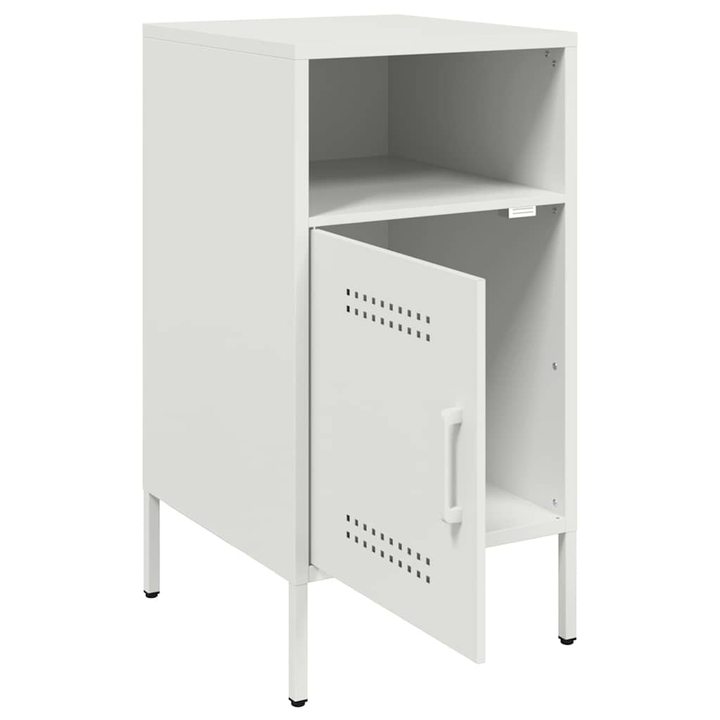 Sleek White Steel Bedside Cabinets Set, 36x39x68 cm, 2-Piece