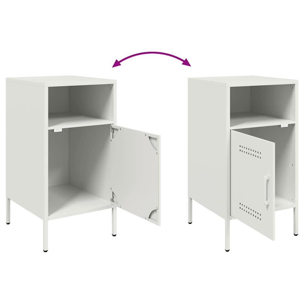 Sleek White Steel Bedside Cabinets Set, 36x39x68 cm, 2-Piece