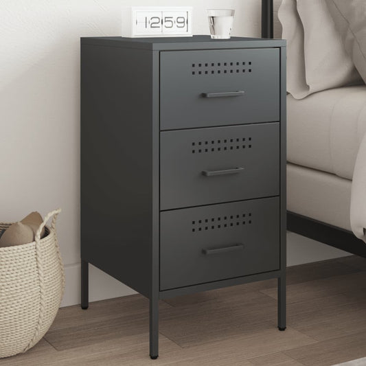 Sleek Black Steel Bedside Cabinet - 36x39x68 cm Modern Design