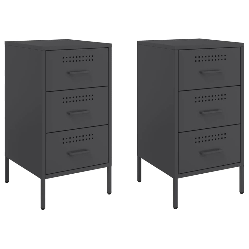 Set of 2 Black Steel Bedside Cabinets - 36x39x68 cm