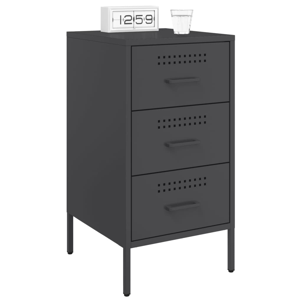 Set of 2 Black Steel Bedside Cabinets - 36x39x68 cm