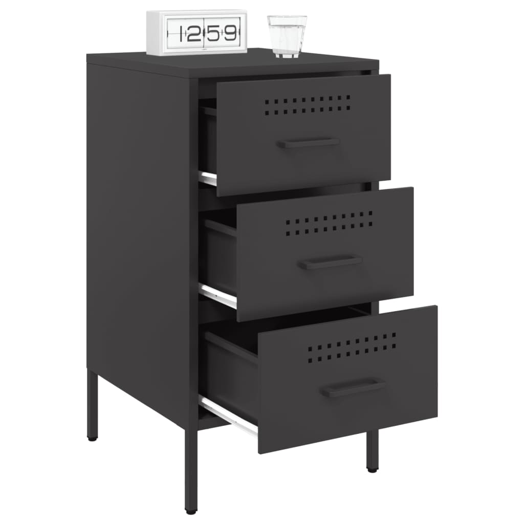 Set of 2 Black Steel Bedside Cabinets - 36x39x68 cm