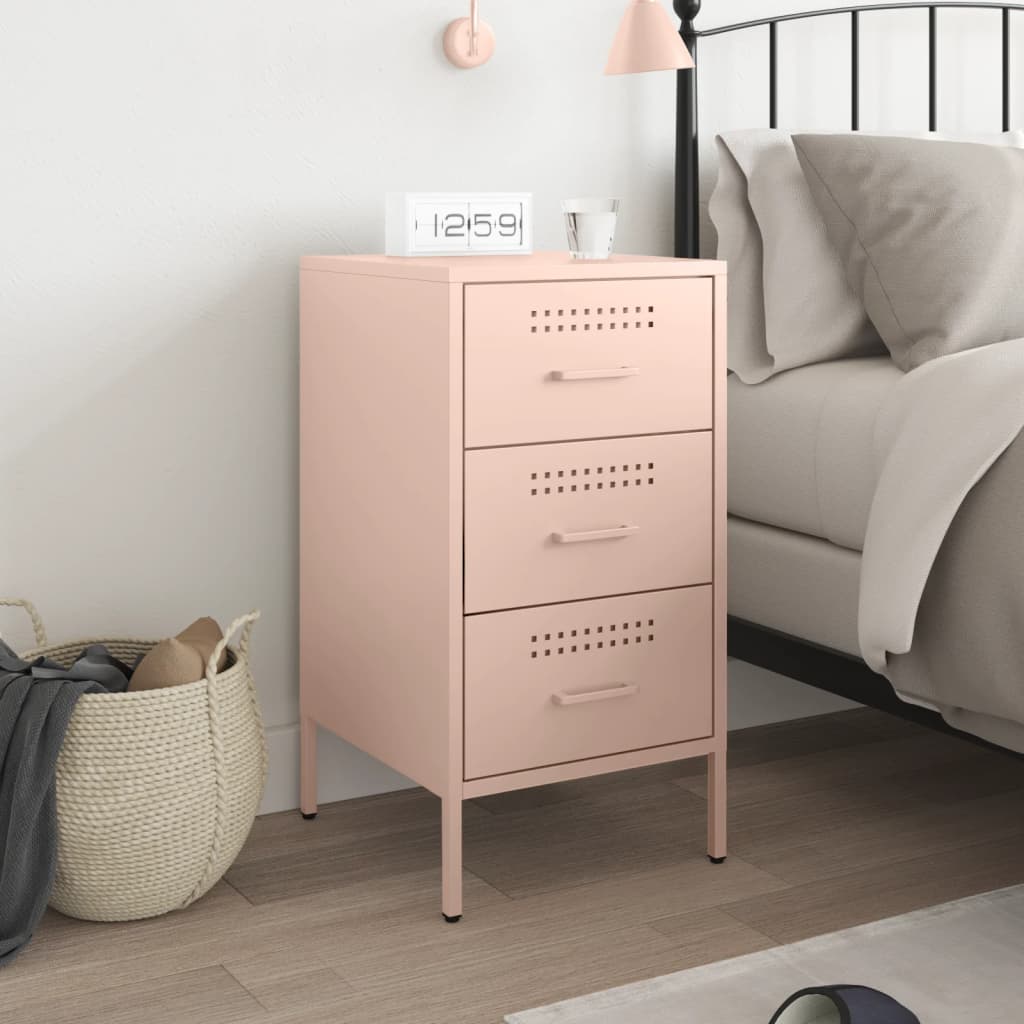 Stylish Pink Steel Bedside Cabinet - 36x39x68 cm