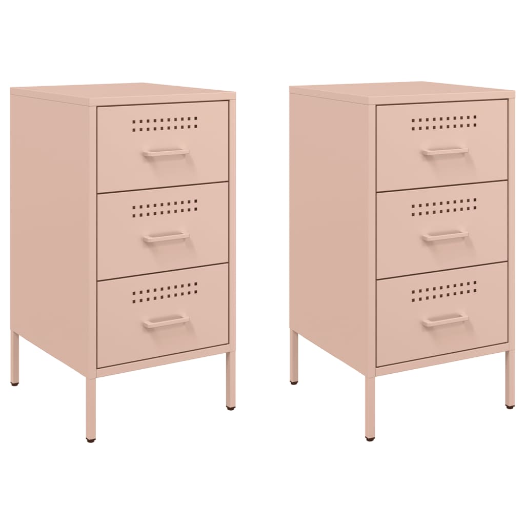 Pink Steel Bedside Cabinets - 2 Pcs, 36x39x68 cm