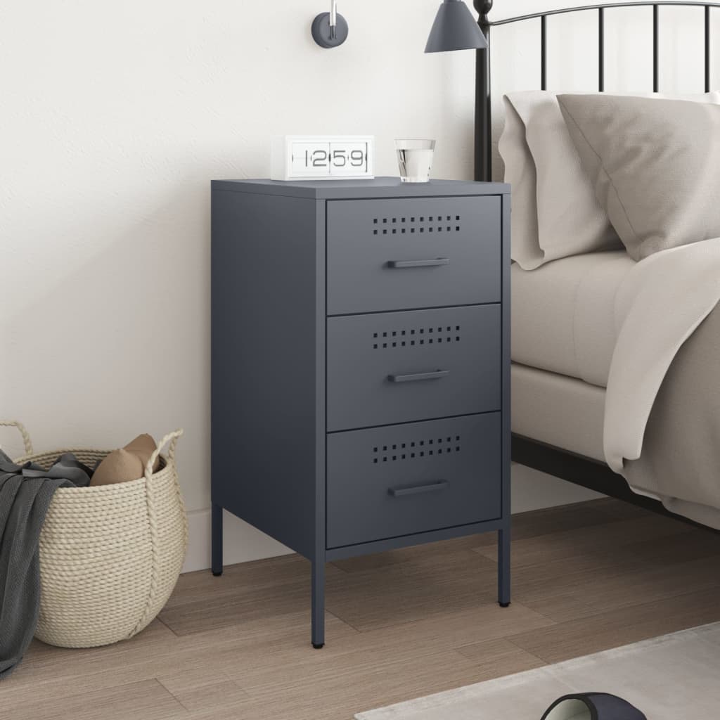 Anthracite Steel Bedside Cabinet 36x39x68 cm - Modern & Stylish