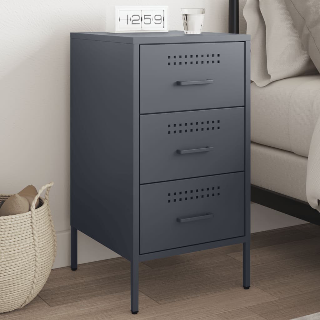 Anthracite Steel Bedside Cabinet 36x39x68 cm - Modern & Stylish
