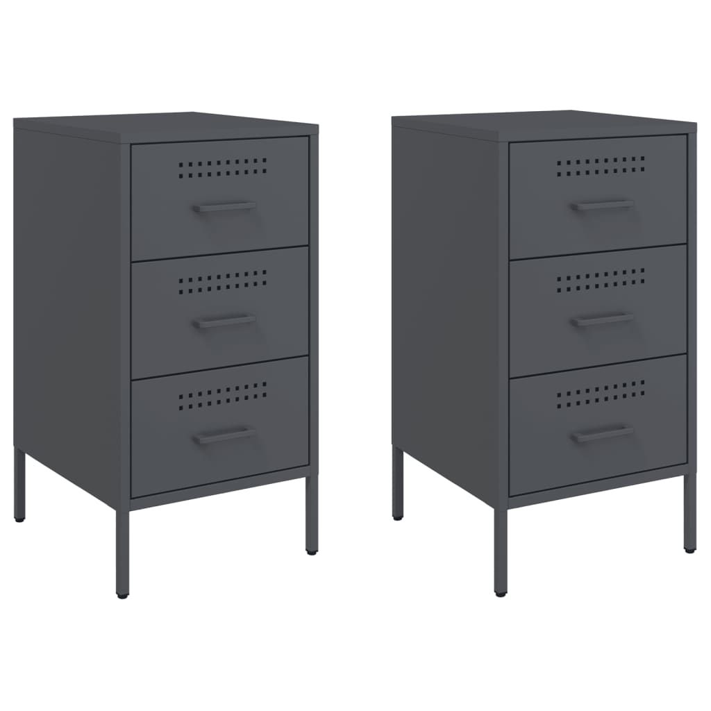Anthracite Steel Bedside Cabinets Set - 36x39x68cm (2 pcs)