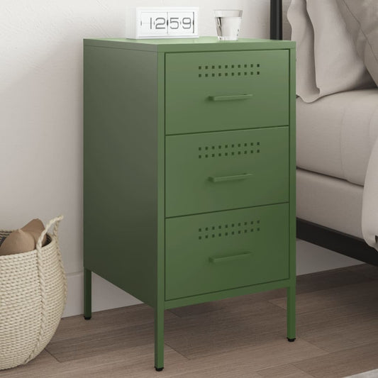 Olive Green Steel Bedside Cabinet 36x39x68 cm - Stylish Storage Solution