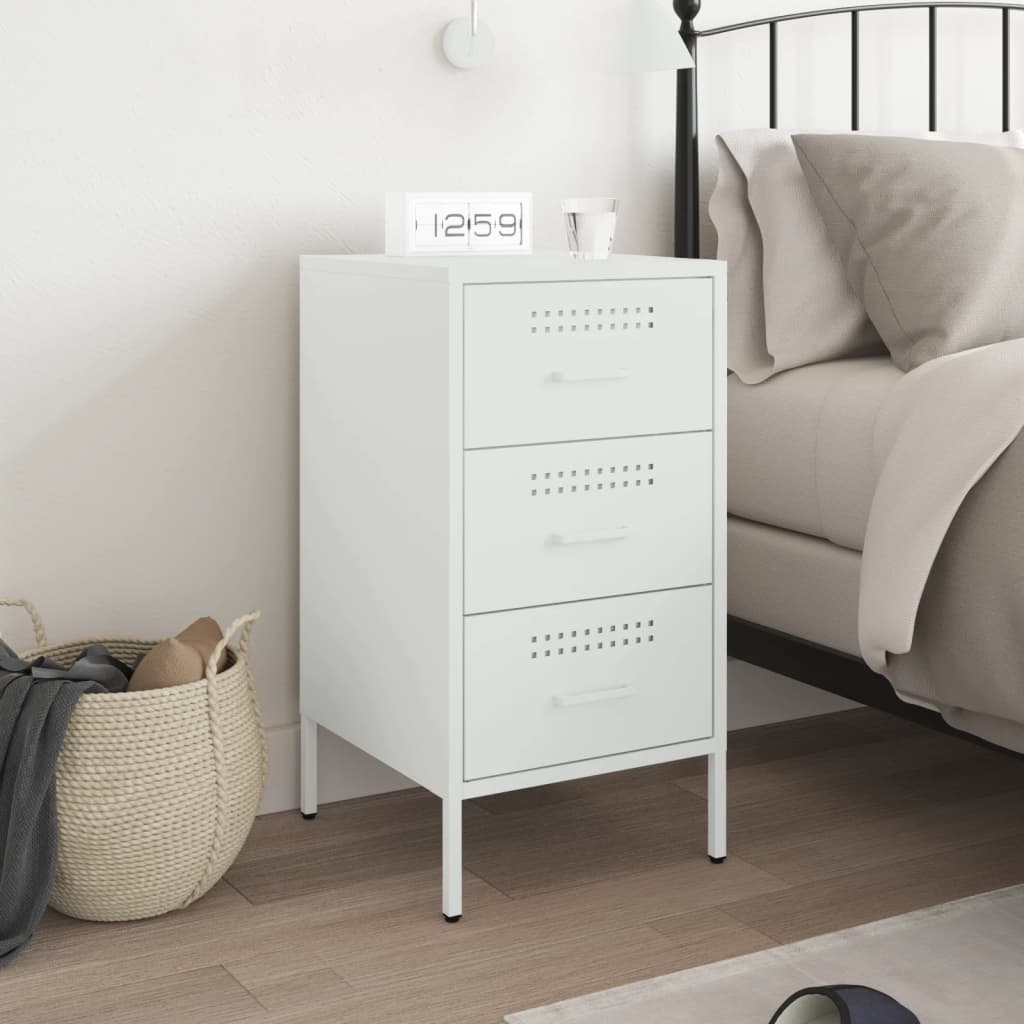 White Steel Bedside Cabinet 36x39x68 cm - Modern & Durable Design