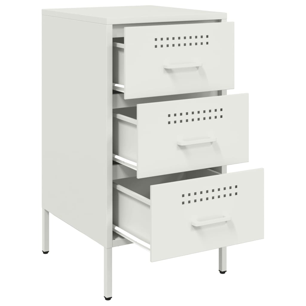 White Steel Bedside Cabinet 36x39x68 cm - Modern & Durable Design