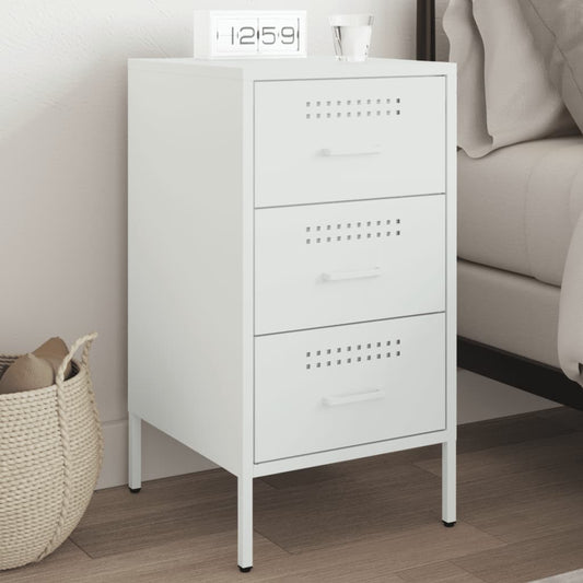 White Steel Bedside Cabinet 36x39x68 cm - Modern & Durable Design