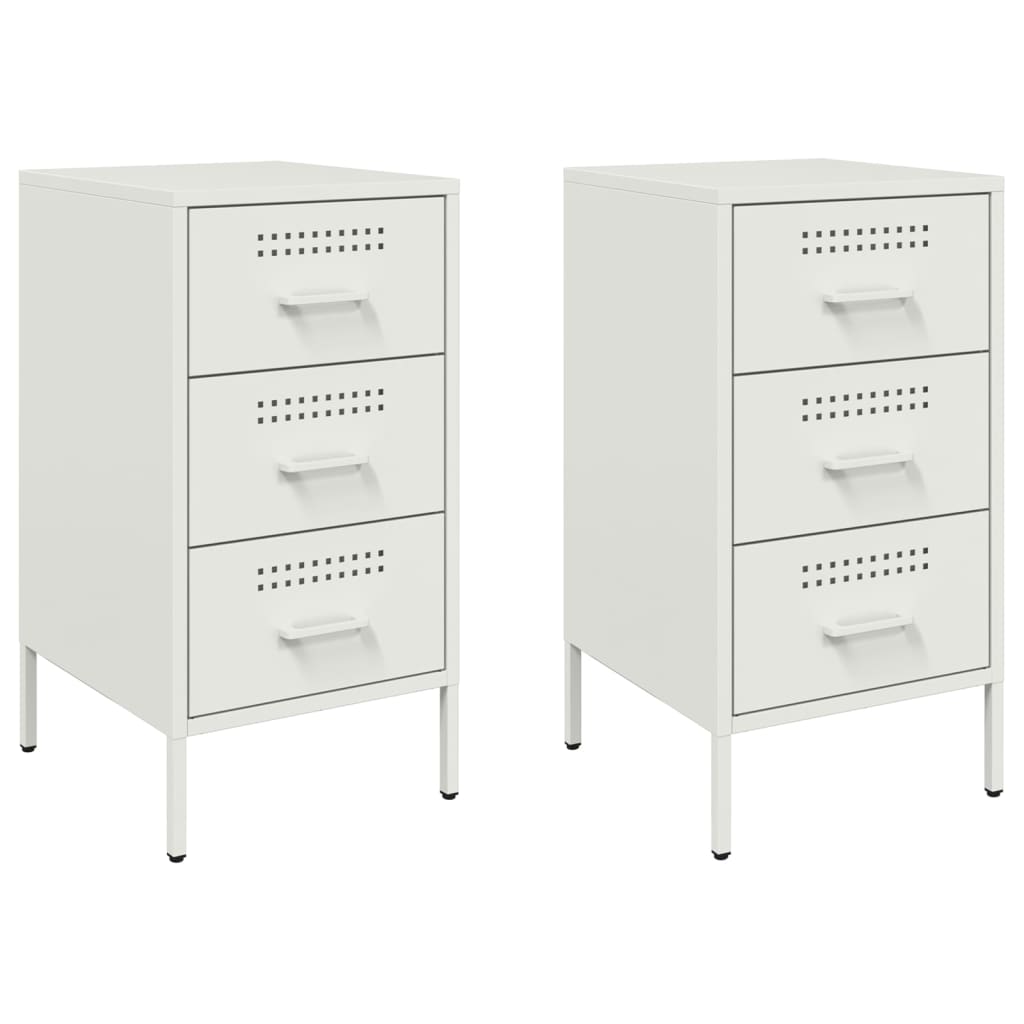 Set of 2 White Steel Bedside Cabinets 36x39x68 cm