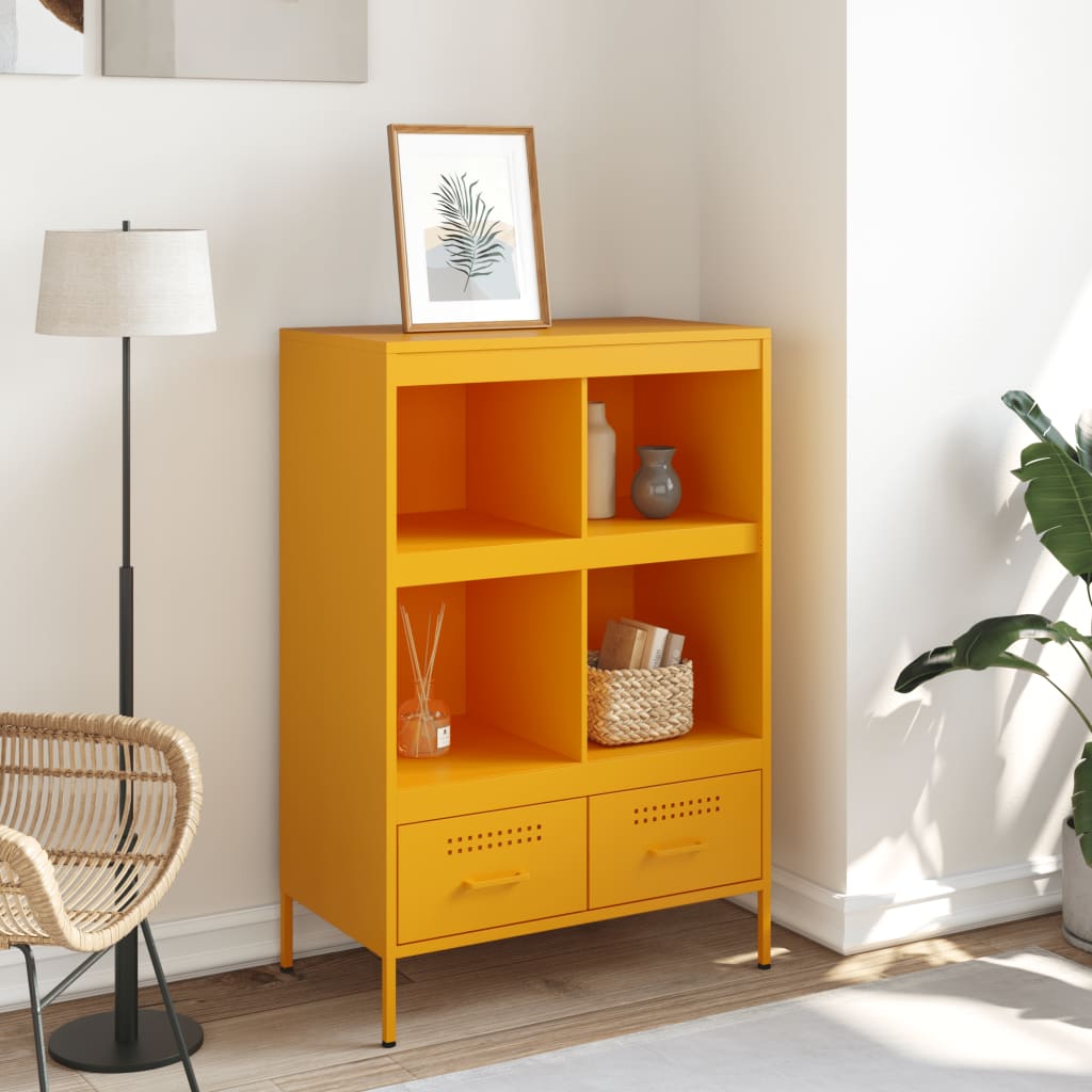 Mustard Yellow Steel Highboard 68x39x101.5 cm