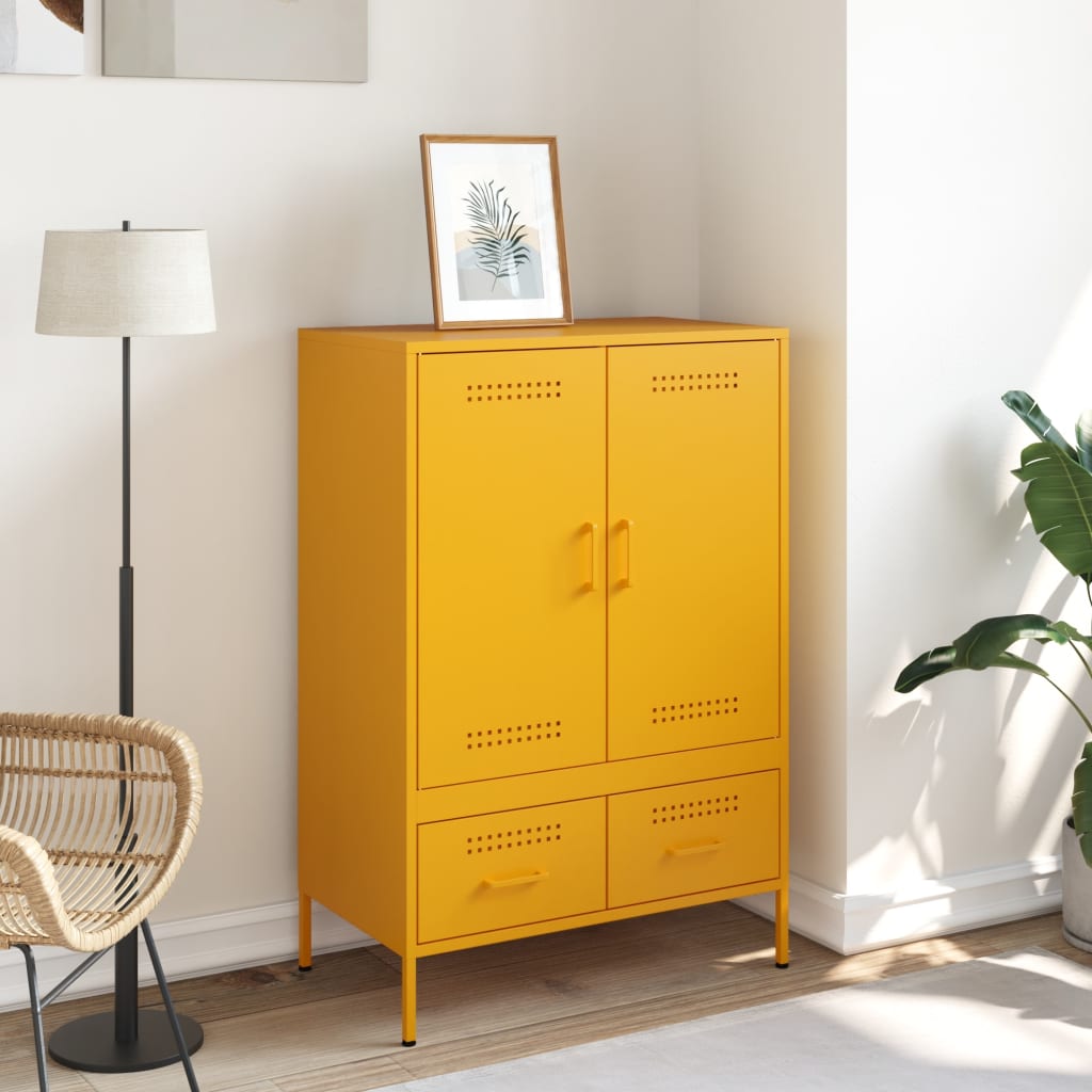 Mustard Yellow Steel Highboard 68x39x101.5cm