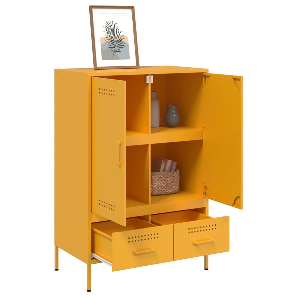 Mustard Yellow Steel Highboard 68x39x101.5cm