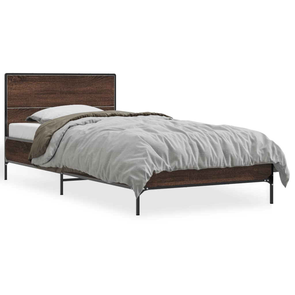 Brown Oak Bed Frame 90x200 cm - Sturdy Wood Frame Only