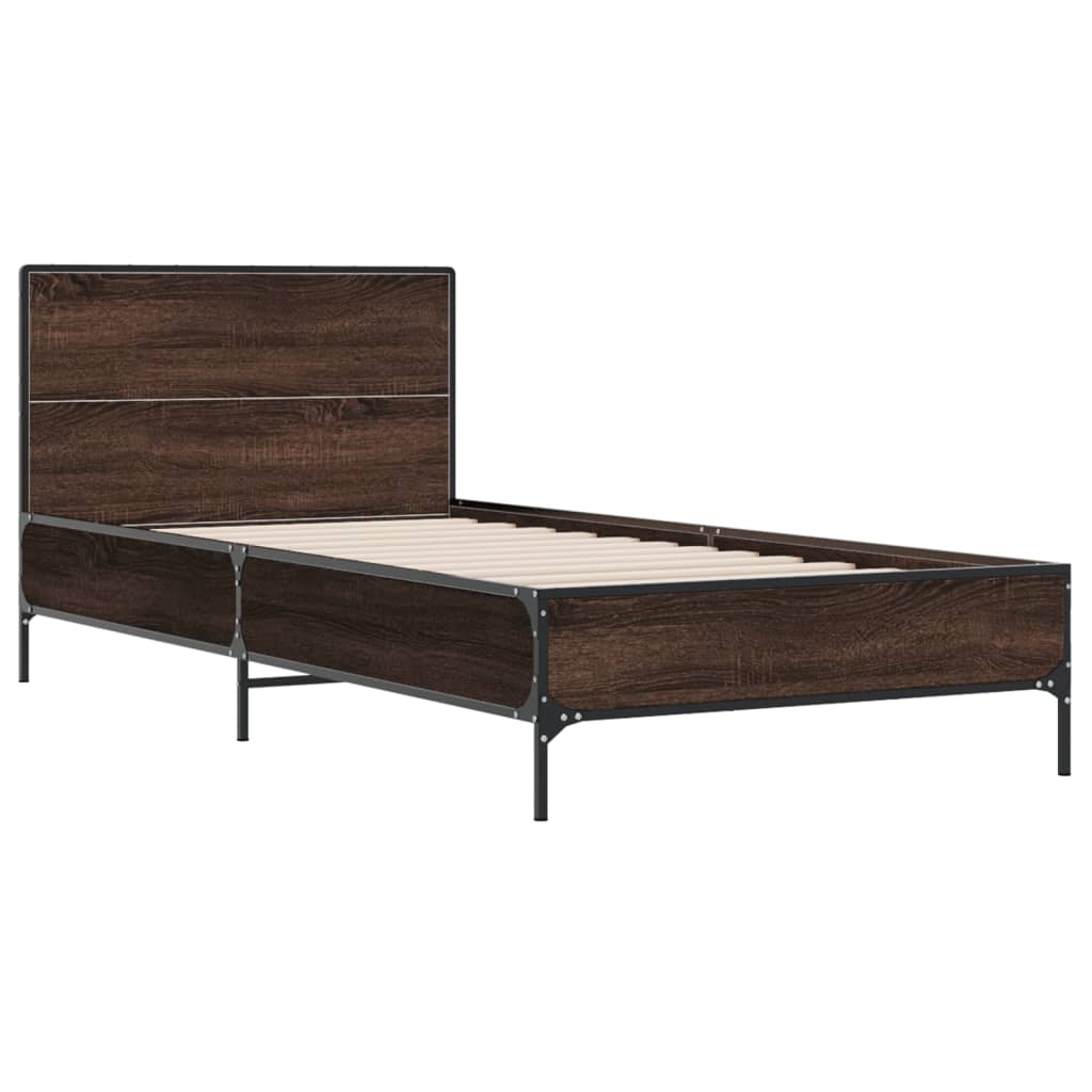 Brown Oak Bed Frame 90x200 cm - Sturdy Wood Frame Only