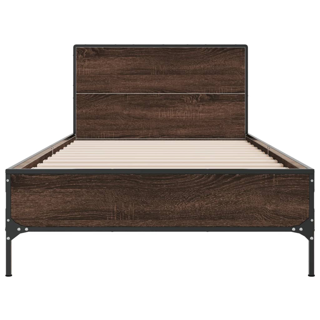 Brown Oak Bed Frame 90x200 cm - Sturdy Wood Frame Only