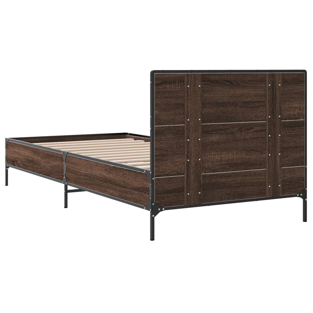 Brown Oak Bed Frame 90x200 cm - Sturdy Wood Frame Only