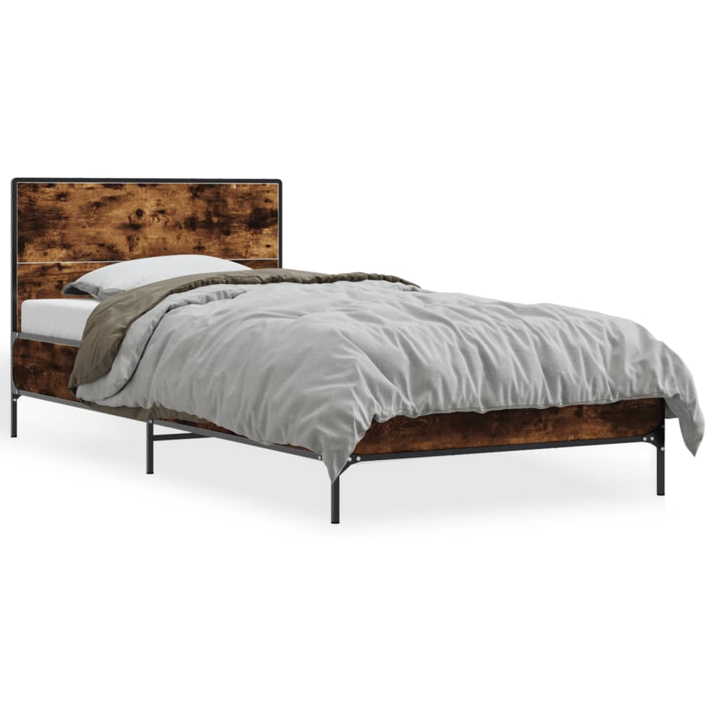 Smoked Oak Bed Frame 100x200 cm Without Mattress - Elegant Finish