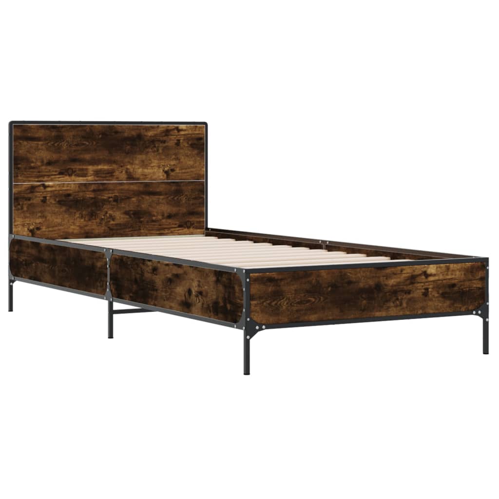 Smoked Oak Bed Frame 100x200 cm Without Mattress - Elegant Finish
