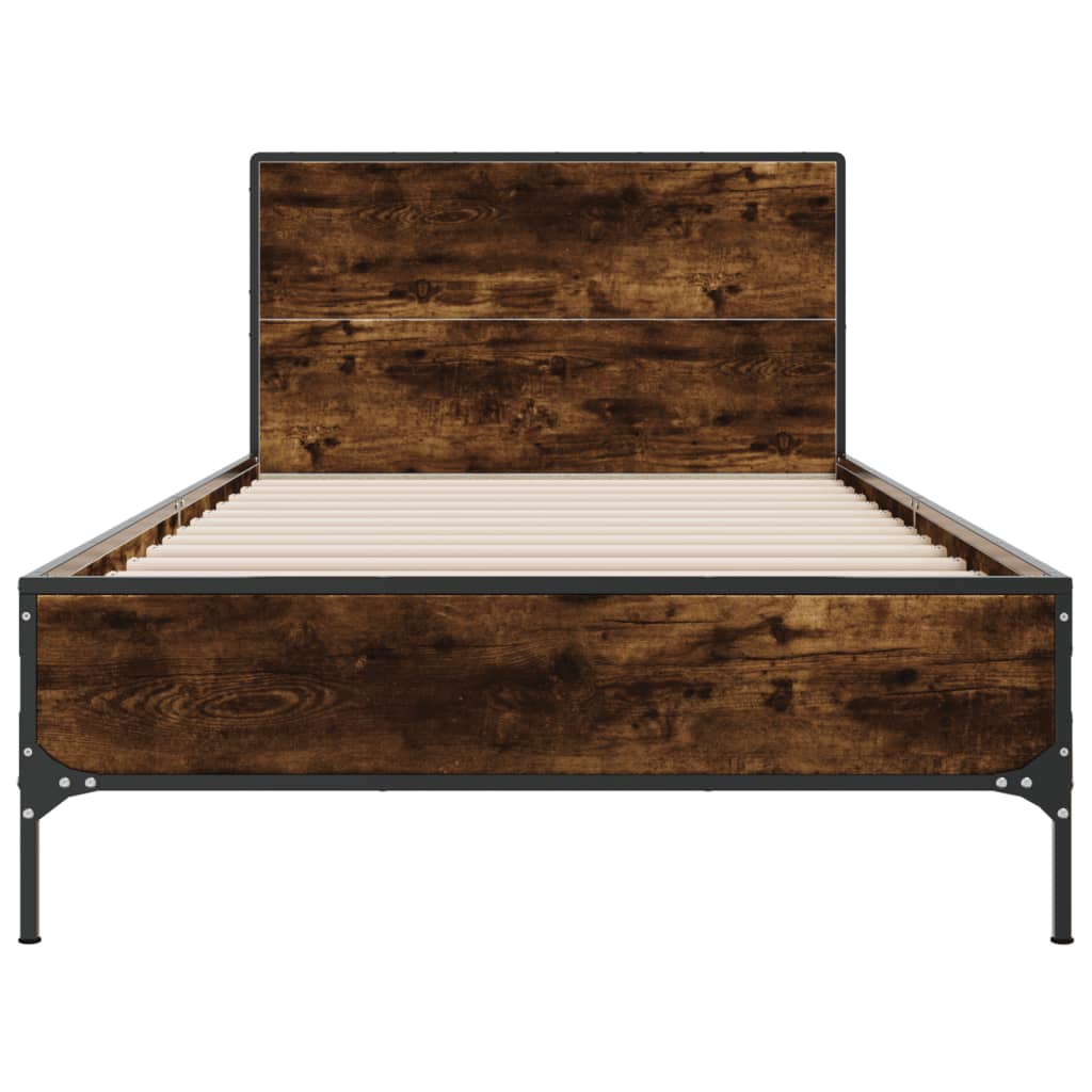 Smoked Oak Bed Frame 100x200 cm Without Mattress - Elegant Finish