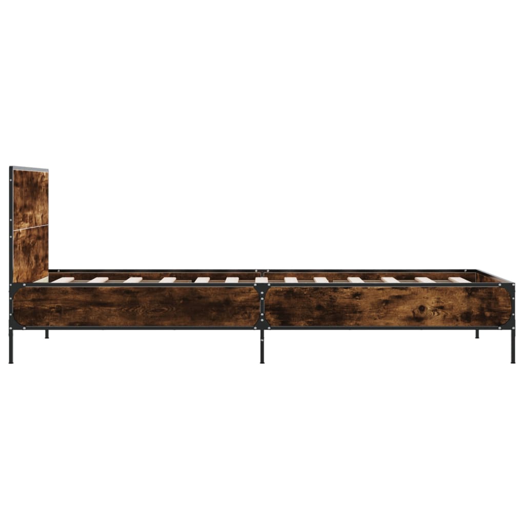 Smoked Oak Bed Frame 100x200 cm Without Mattress - Elegant Finish